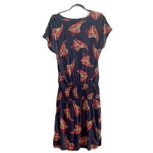 Elegant Black and Red Feather Print Dress